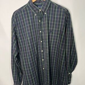 Ralph Lauren Navy and Green Plaid Button-Down Shirt